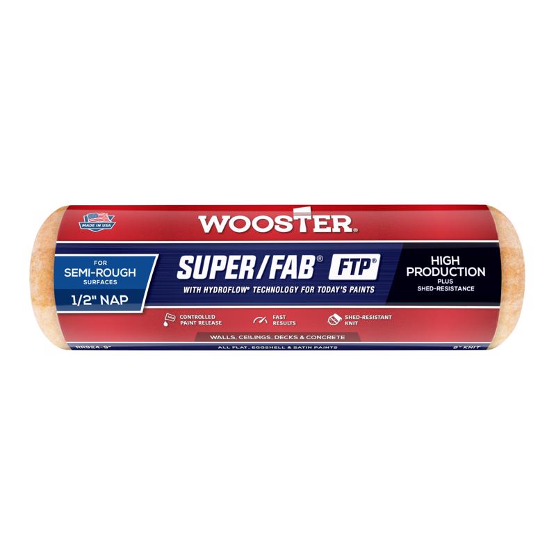 Wooster Brush RR924-9 Inch Super Fab FTP Roller Cover, 1/2-Inch Nap