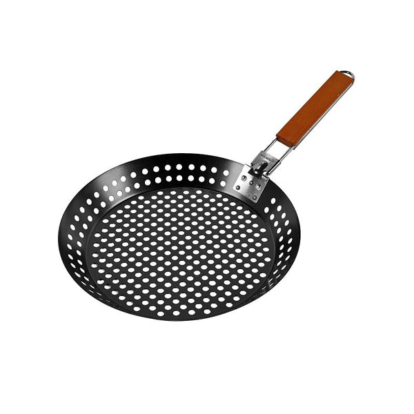 12" Non-Stick Grilling Skillet with Removable Handle - Large Grill Pan & Deep Fryer Strainer Basket for Seafood & Vegetables - Indoor & Outdoor BBQ Grill & Restaurant Use by Mr. Bar-B-Q 06750X 06750Y