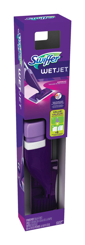 Swiffer Wet Jet Mop, Floor Cleaner for Mopping Wood, Laminate, Tile in Home, Bathroom, Kitchen, All Purpose Multi-Surface Cleaning Set includes 1 Spray Mop, 5 Pads Refill, 1 Fresh Scent Solution