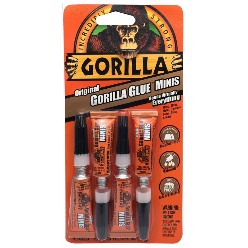 Gorilla Original Gorilla Glue, Brown, Waterproof Polyurethane Glue, Four 3 Gram Tubes (Pack of 1) - Expands Into Materials, All Purpose