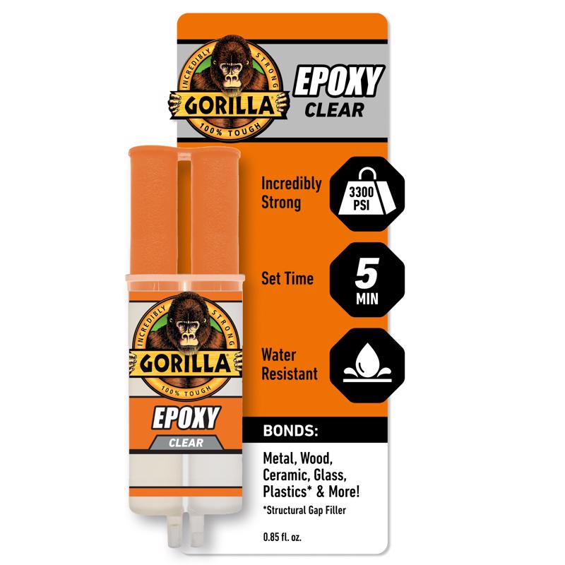 Gorilla 2 Part Epoxy, 5 Minute Set, .85 ounce Syringe, Clear, (Pack of 7)