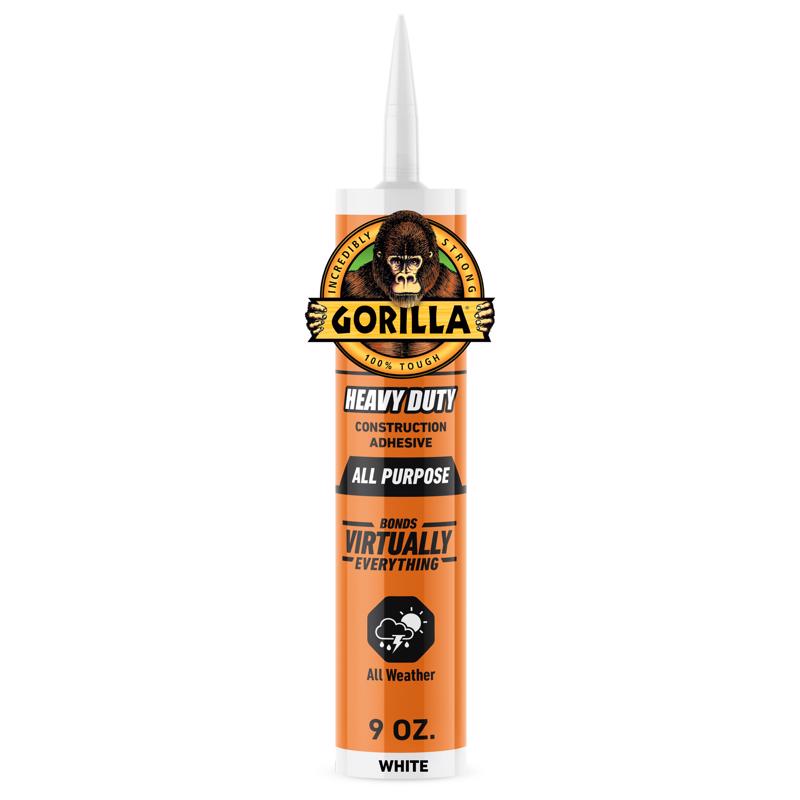 Gorilla Heavy Duty Construction Adhesive, 9 Ounce Cartridge, White, (Pack of 1)