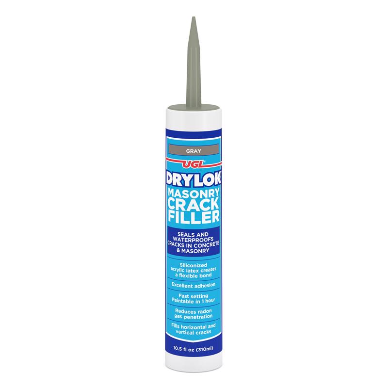 UGL - Drylok - Gray - Masonry Crack Filler Silicone Caulk - Seals and Waterproofs Cracks - Concrete & Masonry Adhesion - Indoor - Outdoor Latex Base - Sandy Texture, Paintable 10.5 fl. oz