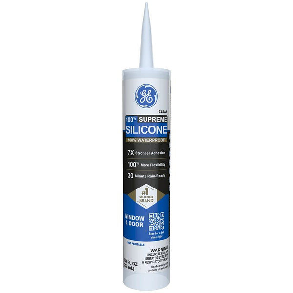 GE Supreme Silicone Caulk for Window & Door, Clear, 10.1 fl oz Cartridge, 1 Pack M90016