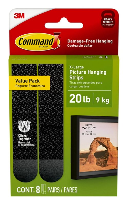 Command 20 lb XL Heavyweight Picture Hanging Strips 8 Pairs (16 Command Strips), Damage Free Hanging Picture Hangers, Heavy Duty Wall Hanging Strips for Home Decor, Black Adhesive Strips 17217BLK-8ES