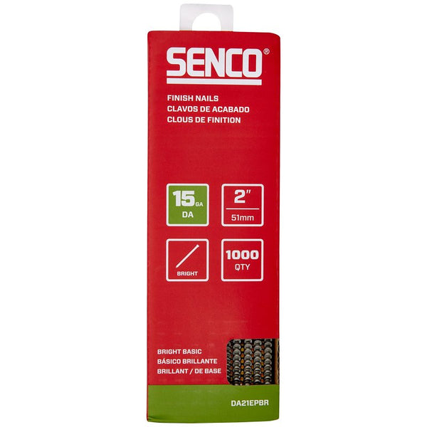 SENCO DA21EPBR 34 Degree Collated Finish Nails, 15 Gauge, 2 Inch Length, Bright, 1,000 Count Pack