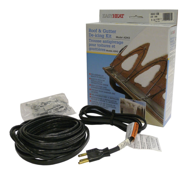 EasyHeat 80' Roof Deicing Cable, For Roof and Gutters, Pre-assembled for Ice and Snow Damage Prevention, 400 Watts ADKS400