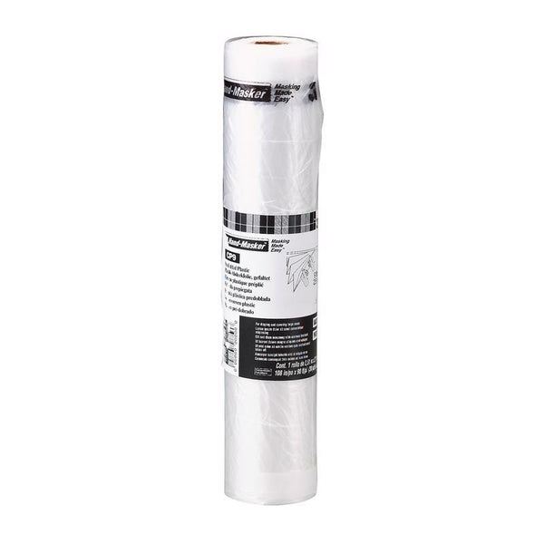 3M Hand-Masker Contractor's Plastic Film, 108" in x 90' Feet, Unfolds to Full Width, Contains Job Site Dust & Overspray, For Painting, Drywall Texturing, Wall Finishing & Floor Standing, 1 Roll (CP9)