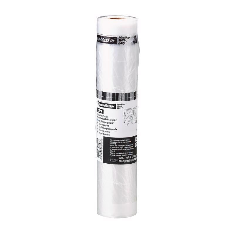 3M Hand-Masker Contractor's Plastic Film, 108" in x 90' Feet, Unfolds to Full Width, Contains Job Site Dust & Overspray, For Painting, Drywall Texturing, Wall Finishing & Floor Standing, 1 Roll (CP9)