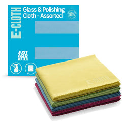 E-Cloth Glass & Polishing Cloth - Microfiber Cleaning Towel Cloth for Windows, Cars, Mirrors, Eyeglasses, & More, Streak Free Clean, Reusable & Machine Washable - Assorted Colors (4 Pack) 10904