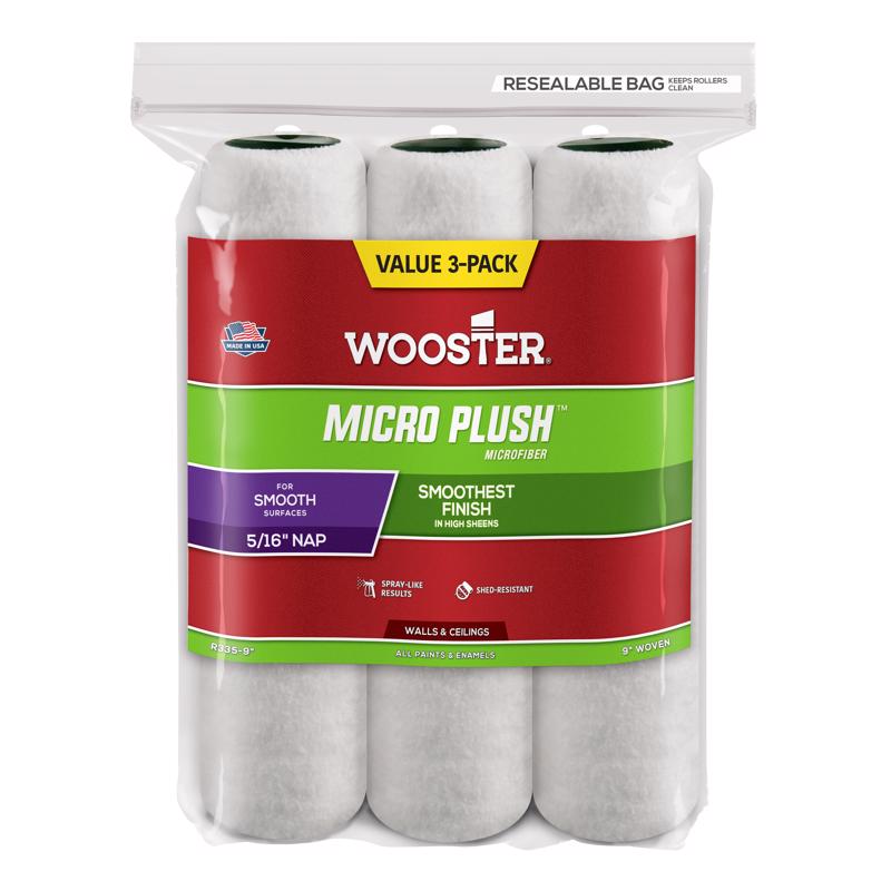 Wooster R335-9 Micro Plush Roller Cover with 5/16" Nap (3 Pack)