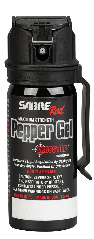 SABRE Crossfire Pepper Gel for Self Defense, Deploys At Any Angle, Maximizes Target Acquisition Against Threats, Easy Carry Belt Clip, Safety Flip Top, Max Police Strength Pepper Spray, 1.5 fl oz MK3-CFTG-BC