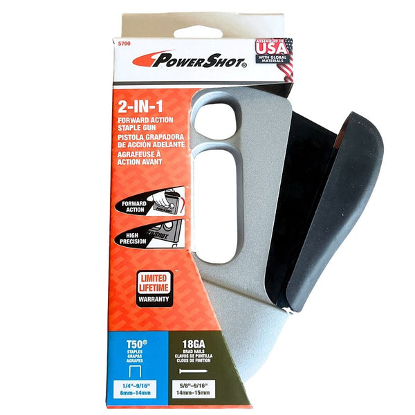 Arrow 5700 PowerShot Heavy Duty 2-In-1 Staple and Nail Gun for Wood, Upholstery, Furniture, Crafts, Fits 1/4", 5/16", 3/8", 1/2", or 9/16" Staples and 5/8" or 9/16" Brad Nails