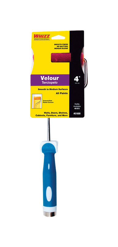 Work Tools International 51600 4-Inch Whizz Paint Roller Cover and Frame, Velour Fine Finish