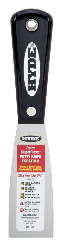 1-1/2'' Hyde Tools 02102 Black & Silver High Carbon Steel Superflex Putty Knife