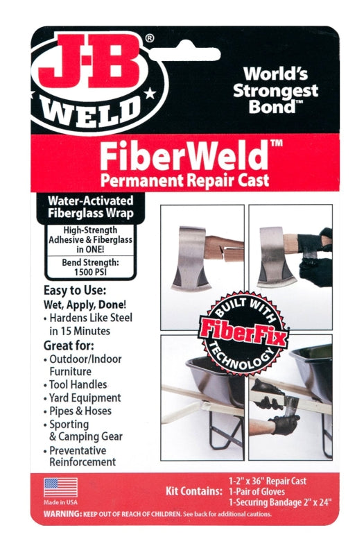 J-B Weld FiberWeld Permanent Repair Cast 2x36 Inch - High Strength Adhesive Fiberglass Wrap - Black, 38236