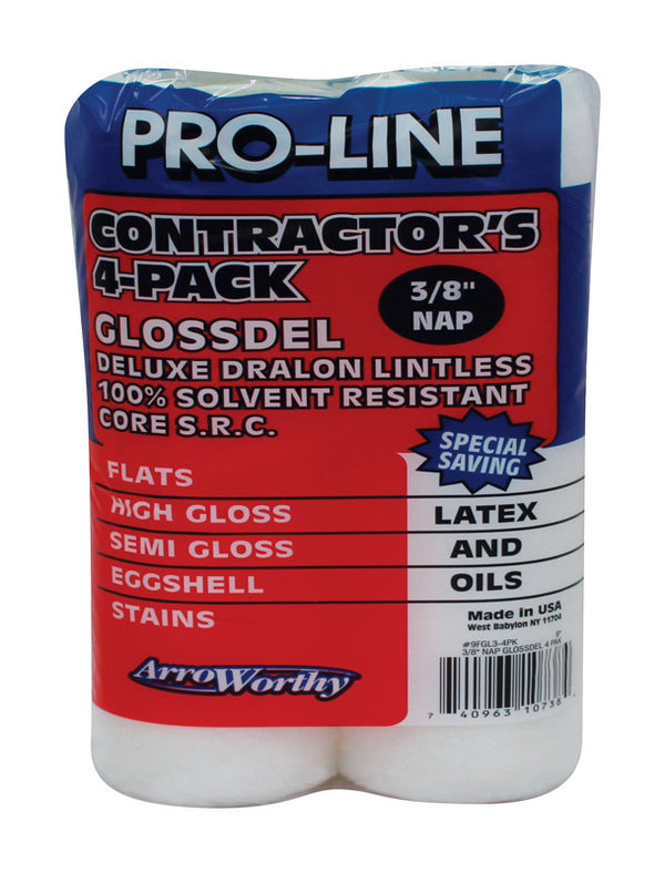Arroworthy 9fgl3-4pk 9'' 3/8'' Nap Glossdel Lintless - White Roller Cover 4/Pack 9FGL3-4PK 0900