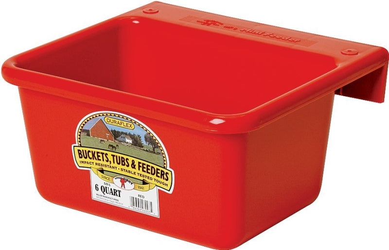 Little Giant® Plastic Mini Feeder | Fence Feeder | Goat Feeder | Durable & Mountable Bucket for Livestock | Made in USA | 6 Quart | Red