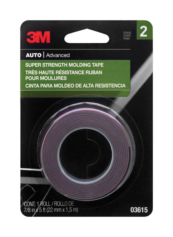3M Super Strength Molding Tape 03615, 7/8 in x 5 ft Roll - Automotive Grade Double-Sided Attachment Tape for Permanent Car Trim, Moldings and Emblems, Weather-Resistant Adhesive, No Tools Required