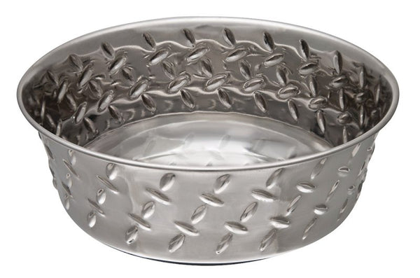 Loving Pets Diamond Plated Dog Bowl with Non-Skid Bottom, 2-Quart, Silver 7256