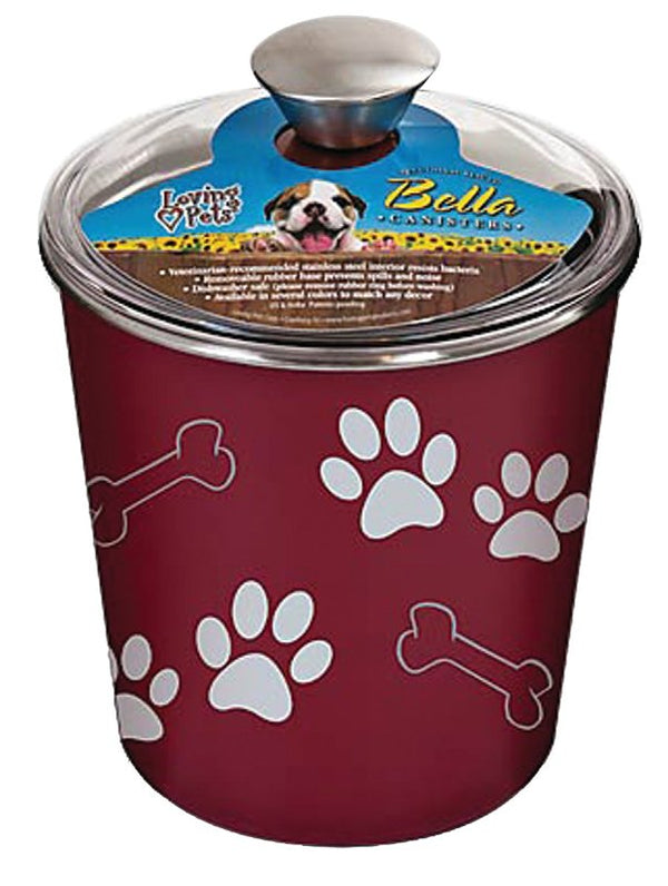Loving Pets Bella Dog Bowl Canister/Treat Container, Merlot 7480
