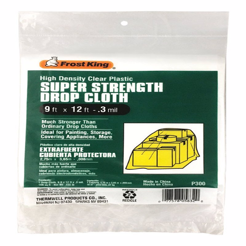 Frost King P300 Super Strength High Density Drop Cloths, 9' x 12' x .3 mil, Clear