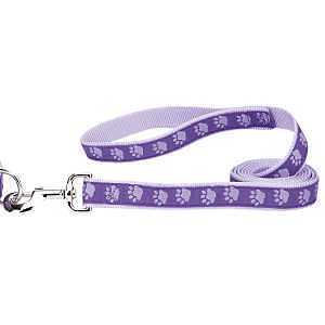 Guardian Gear Nylon Two-Tone Pawprint Dog Leash, 6-Feet x 1-Inch Lead, Purple