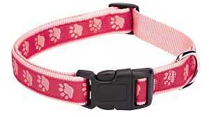 Guardian Gear Nylon Two-Tone Pawprint Dog Collar, Fits Necks 6" to 10", Pink