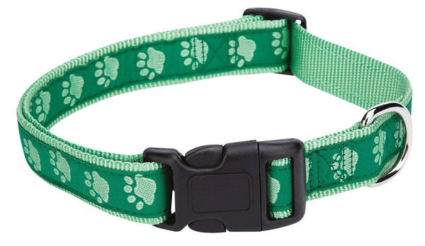 Casual Canine Guardian Gear Nylon Two-Tone Pawprint Dog Collar, Fits Necks 10" to 16", Green ZA8871 10 43