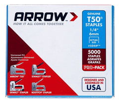Arrow Fastener 504IP Heavy Duty T50 Staples for Upholstery, Construction, Furniture, Crafts, 3/8-Inch Crown Size, 1/4-Inch Leg Length, 5000-Pack