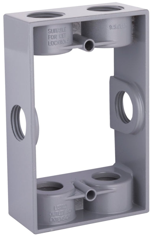 BELL 5400-5 Extension Box Adapter, 1 Gang, 9.5 Cu-in, 5-1/4 in L X 3-1/2 in W X 1-1/2 in D, 1/2 In. NPT , Gray