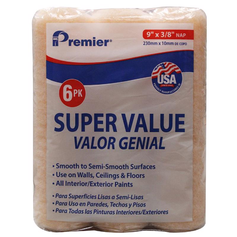 Premier Polyester 3/8 in. x 9 in. W Paint Roller Cover for Semi-Smooth 6 pk - Case of: 12; Each Pack Qty: 6; Total Items Qty: 7212