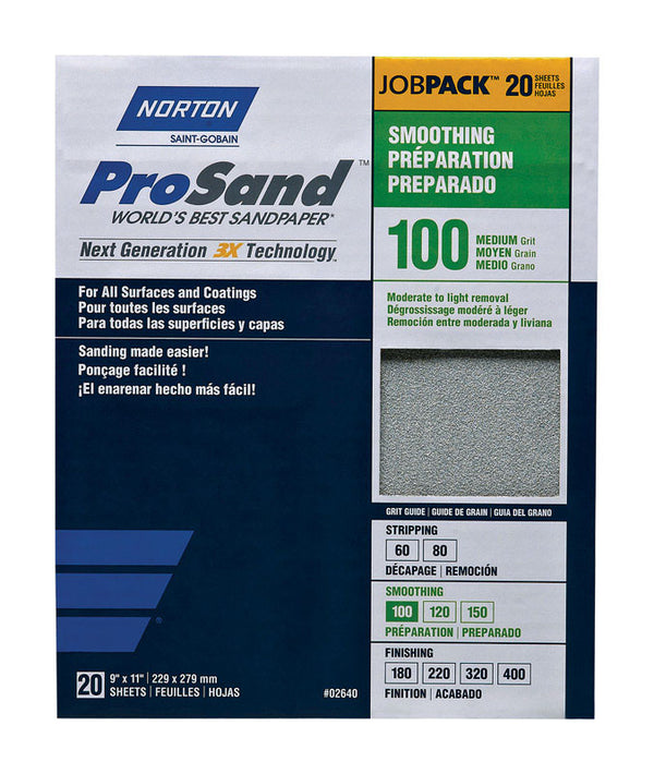 Norton 02640 9" X 11" 100 Grit Sandpaper Sheets 07660768173