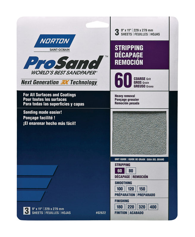 Norton 02622 9-Inch X 11-Inch 60 Grit 3X High Performance Sheets, 3 Sheets