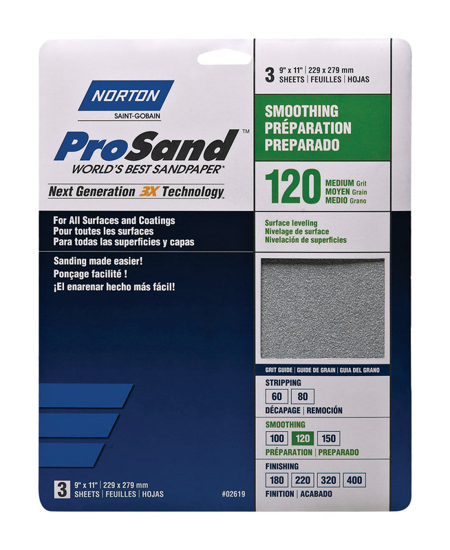 Norton Co. 2619 Norton 02619 3X Handy Aluminum-Oxide Sandpaper 120 Grit, 9 x 11-Inch,1-Pack