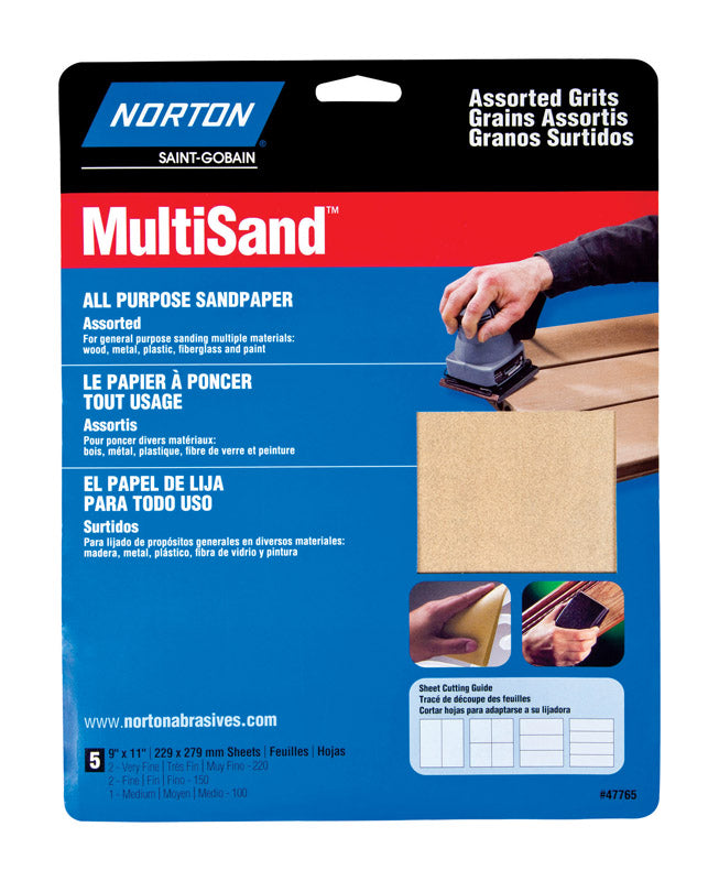 Norton 7660747735 General Purpose MultiSand Sheet, 11 in x 9 in, 100 Grit