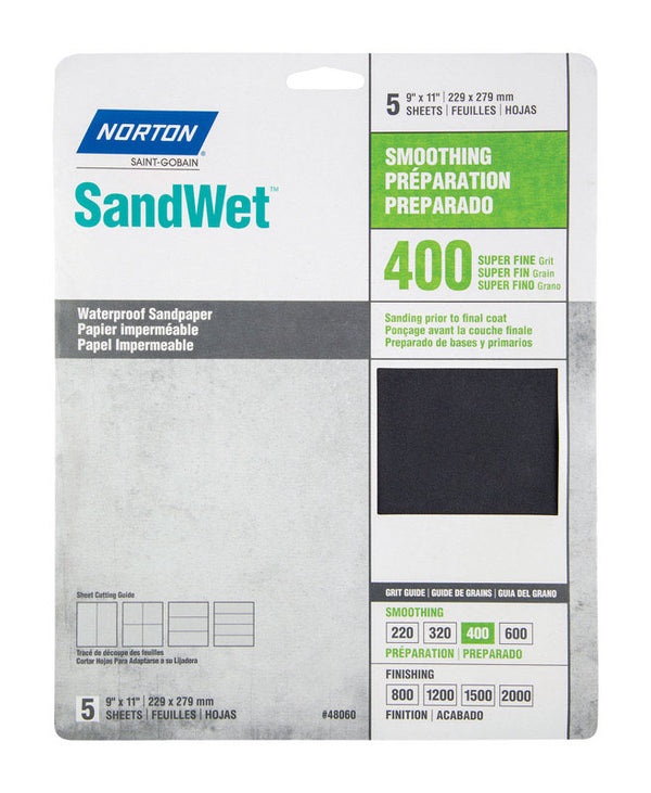 Norton Abrasives - St. Gobain 9" X 11" Wet Sand Sheet 400 Grit (5) 07660748060