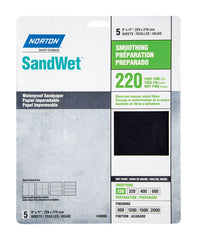 Norton 48090 Sand Wet Sandpaper 220 Grit, 9-Inch x 11-Inch, 5-Pack 07660748090