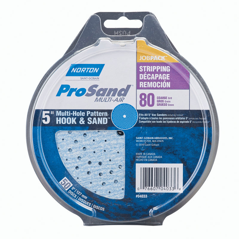 Norton 04033 5-Inch 5 and 8 Hole P80 3X Hook and Loop Discs, 50-Pack