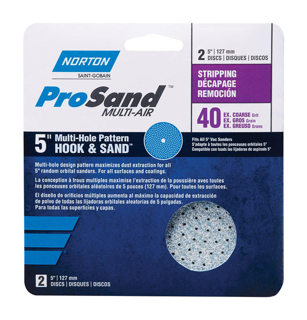 Norton 03234 5-Inch 5 and 8 Hole P40 3X Hook and Loop Discs, 2-Pack 07660703234
