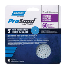 Norton 3X High Performance Hook and Sand Paper Discs with 5 and 8 Universal Vac Hole, Ceramic Alumina, 5" Diameter, Grit P60 Coarse (Pack of 2) 07660703233