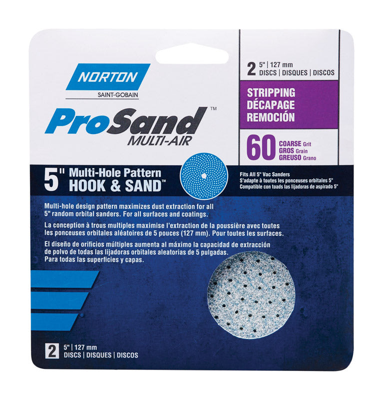 Norton 3X High Performance Hook and Sand Paper Discs with 5 and 8 Universal Vac Hole, Ceramic Alumina, 5" Diameter, Grit P60 Coarse (Pack of 2)