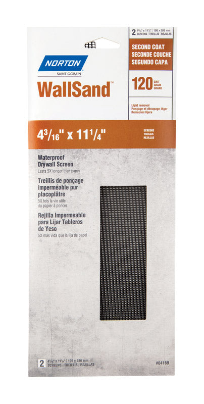 Norton 04169 Wallsand 120 Grit Die-Cut Drywall Screen Sanding Sheet, 4-3/16-Inch Wide x 11-Inch Long, 2-Pack