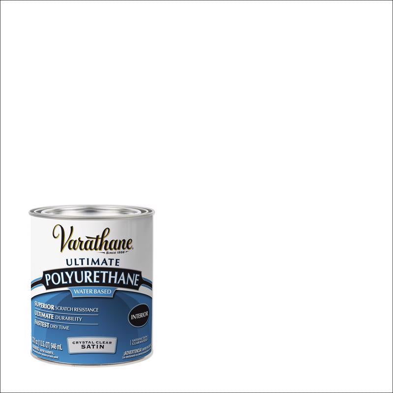 Varathane Water-Based Crystal-Clear Ultimate Polyurethane | Interior Wood Protection | Fast Dry Time | Easy Clean Up | Satin | Quart