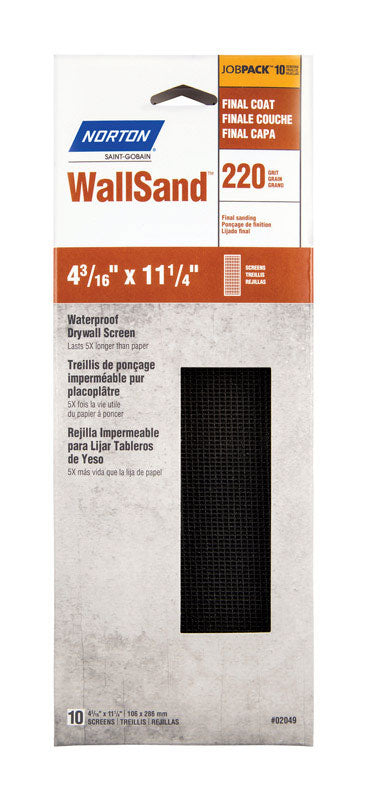 Norton 02049 4-3/16-Inch X 11-14-Inch 220 Grit Wall Sand Screen, 10-Pack, 4-3/16" x 11-1/4", No Color