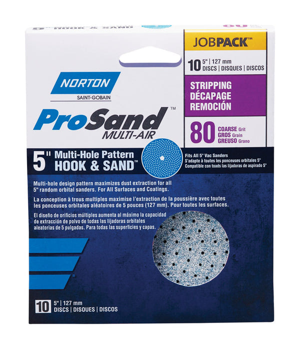 Norton 3X 5 & 8 Hole Universal Vacuum Abrasive Fiber Disc, Fiber Backing, Hook & Loop, Aluminum Oxide, 5 in. Diameter, Grit P80 (Pack of 10) 07660703223