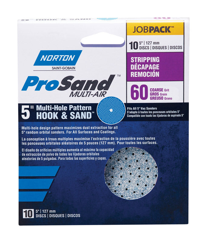 Norton 3X 5 & 8 Hole Universal Vacuum Abrasive Fiber Disc, Fiber Backing, Hook & Loop, Aluminum Oxide, 5" Diameter, Grit P60 (Pack of 10)