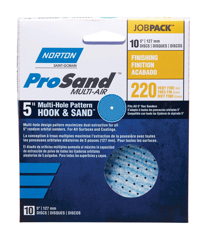 Norton 3X 5 & 8 Hole Universal Vacuum Abrasive Fiber Disc, Fiber Backing, Hook & Loop, Aluminum Oxide, 5" Diameter, Grit P220 (Pack of 10)