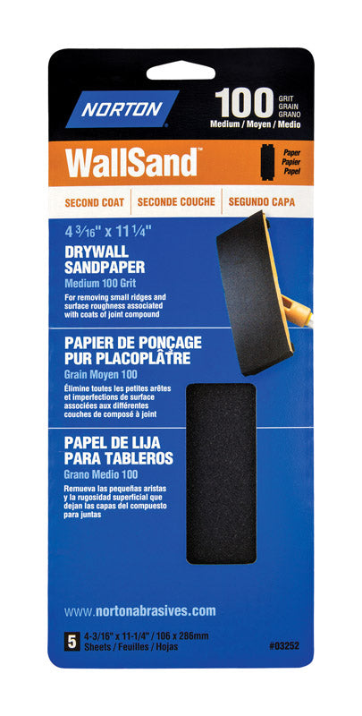 Norton 03252 Wallsand 100D Grit Die-Cut Drywall Screen Sanding Sheet, 4-3/16-Inch Wide x 11-Inch Long, 5-Pack 07660701888