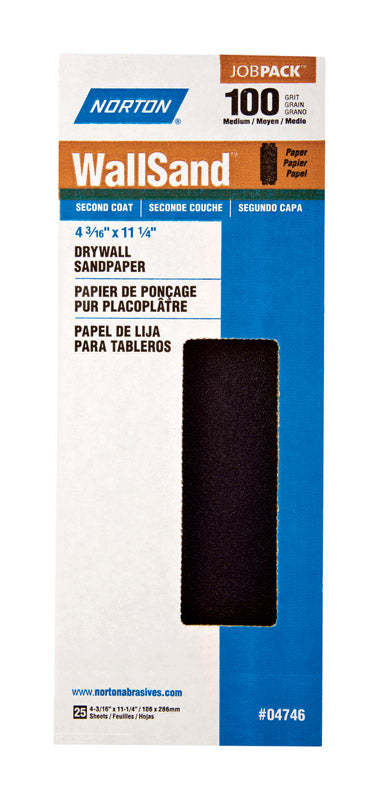Norton A412 Wallsand Die-Cut Drywall Paper Sheet, 11" Length x 4-3/16" Width, Grit 100D Medium (Pack of 25) 07660704746